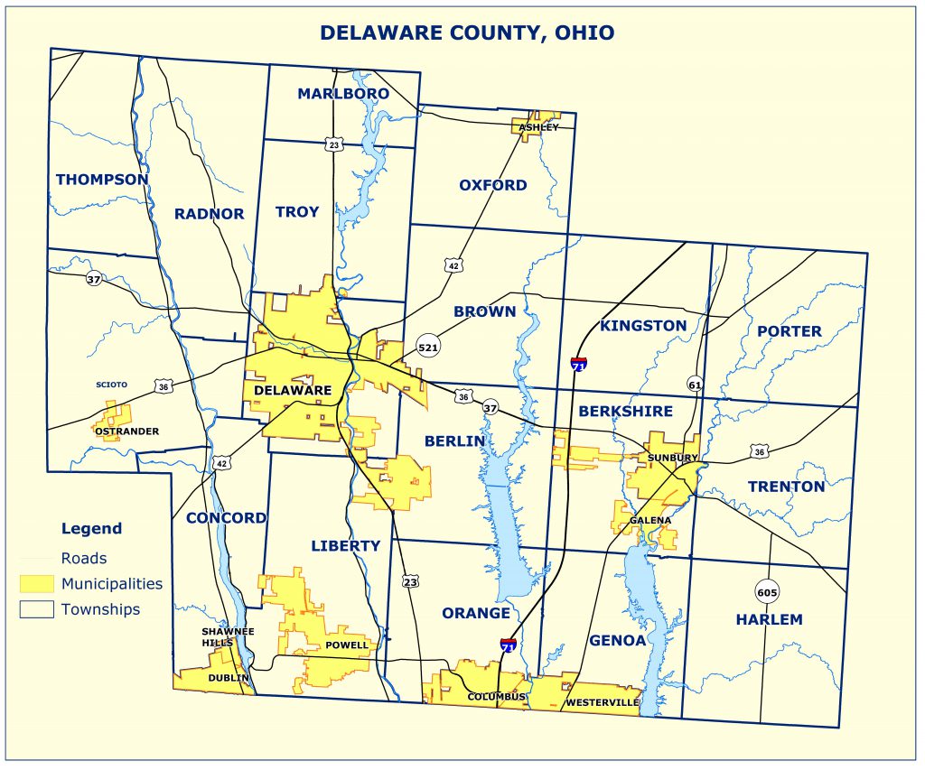 Delaware County Map Ohio Cities, Villages & Townships   Delaware County